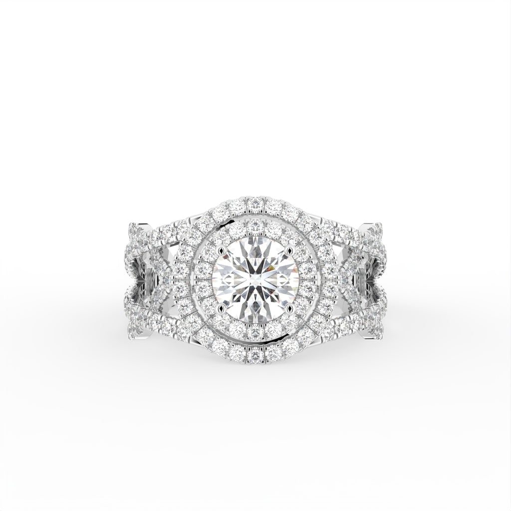 18K Halo Round Diamond Split Shank Ring — TOP