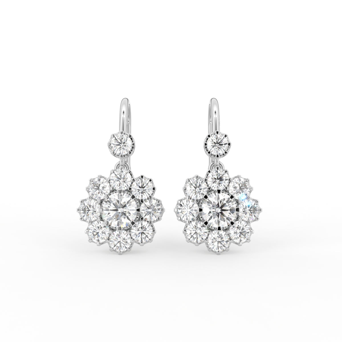 14K White Gold Floral Diamond Earrings — TOP