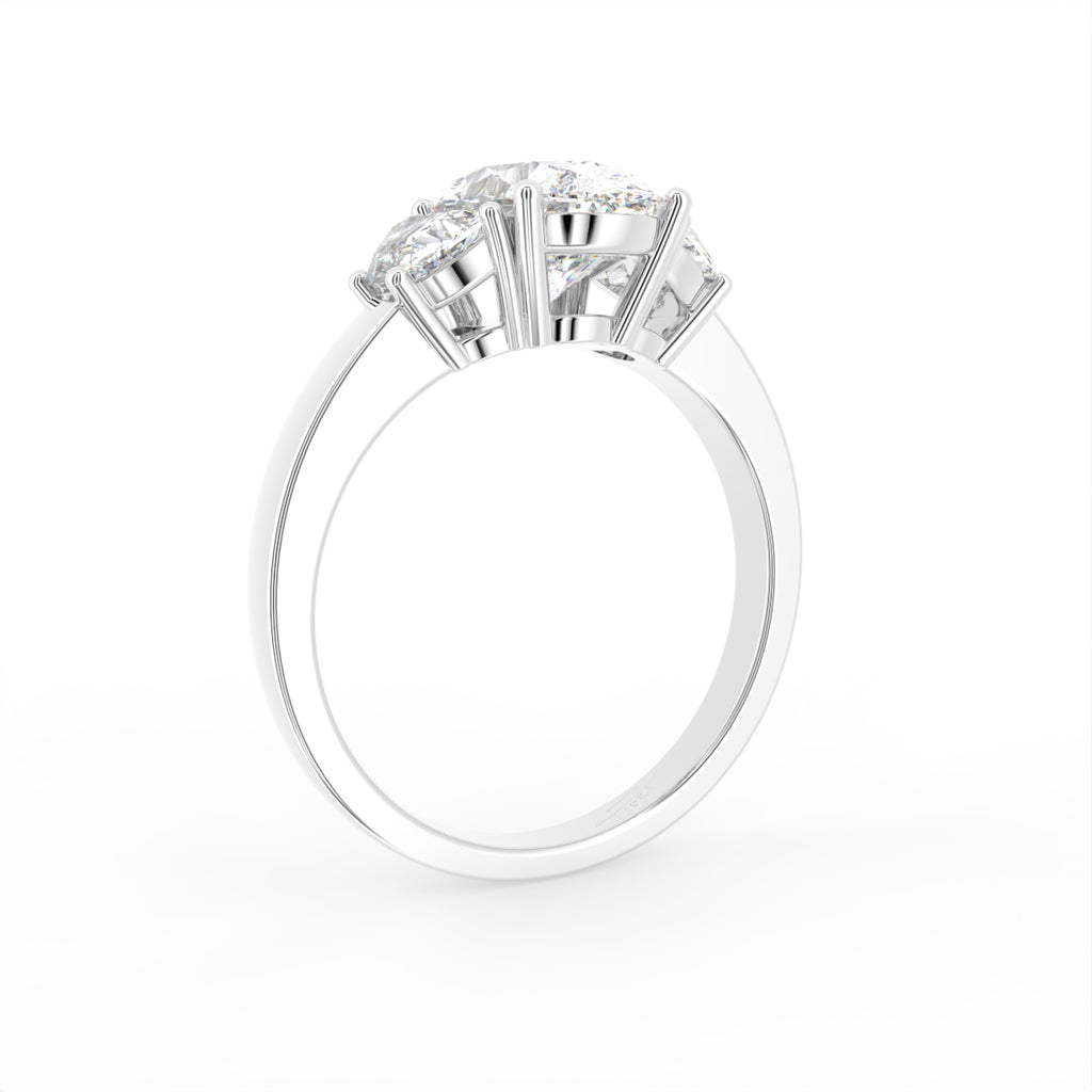 18K White Gold Trilogy Oval Diamond Ring — 3D VIEW