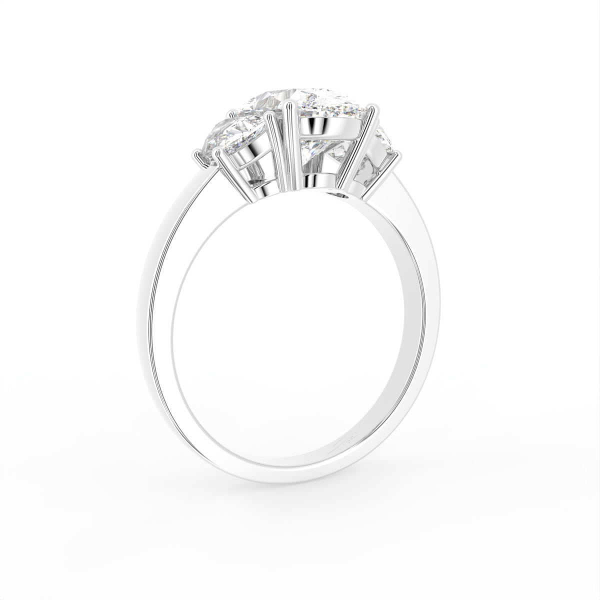 18K White Gold Trilogy Oval Diamond Ring — 3D VIEW