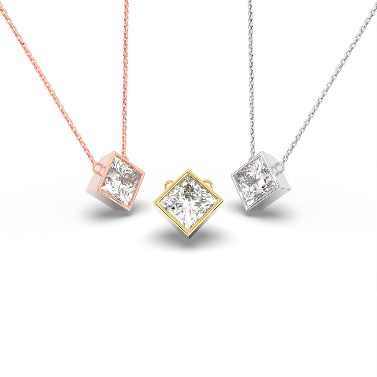 18K Solitaire Princess Diamond Pendant — 3 COLOR