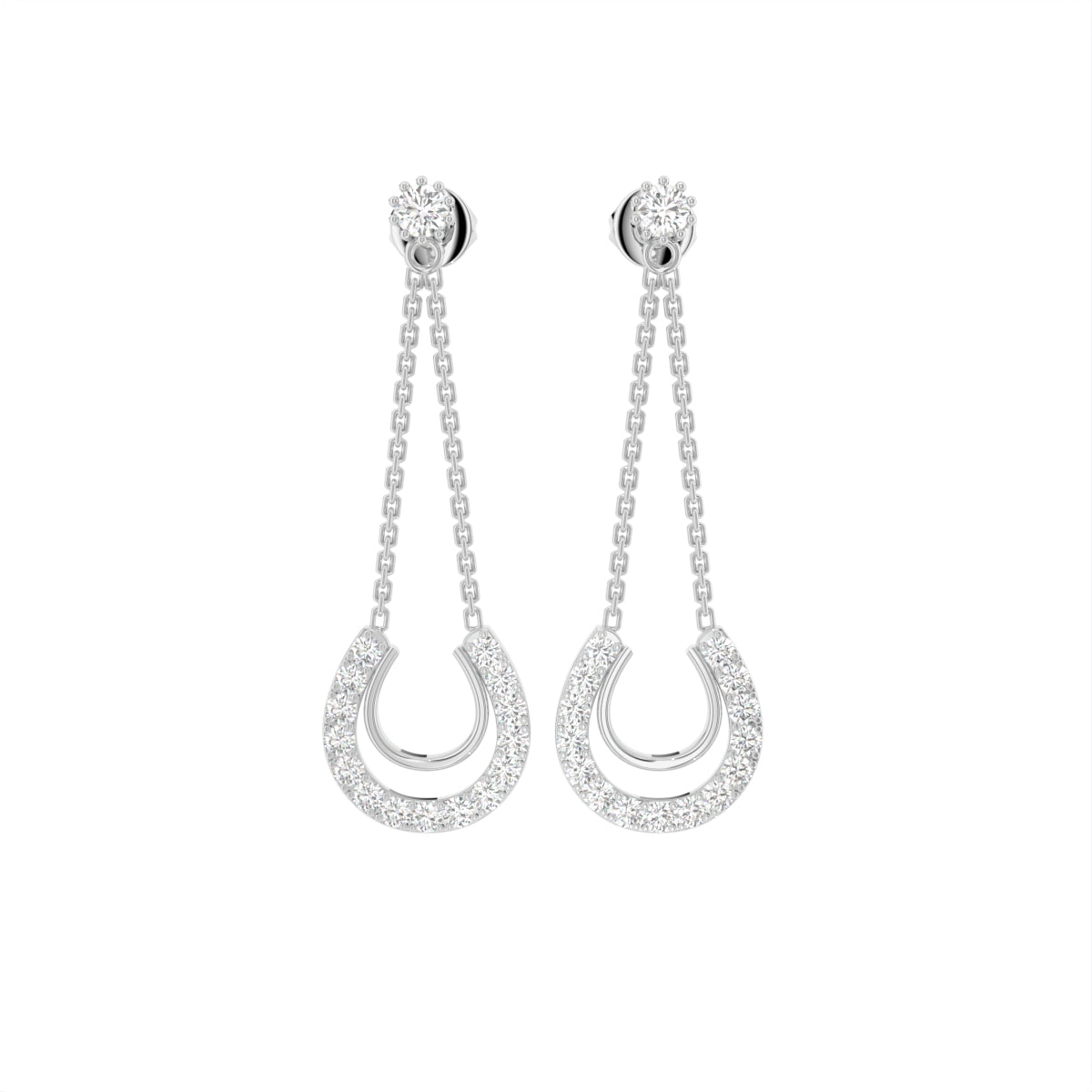 18K Round Pave Diamond Drop Earrings — TOP