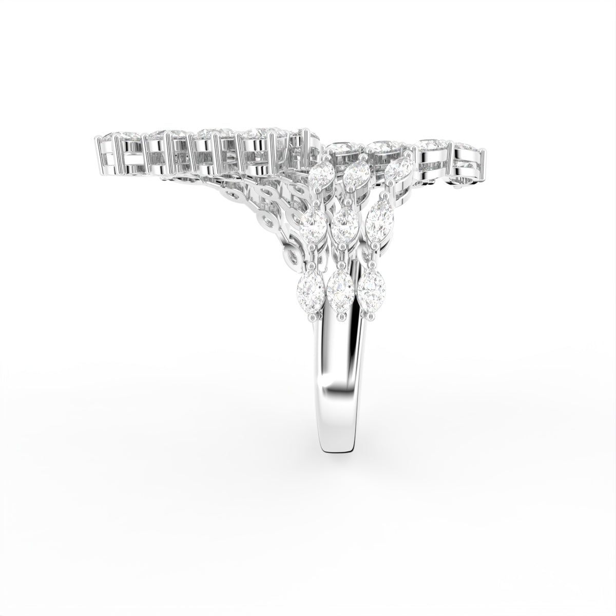 18K Multi Row Pave Diamond Ring — SIDE