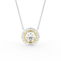 18K Solitaire Halo Round Diamond Pendant — FRONT