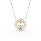 18K Solitaire Halo Round Diamond Pendant — FRONT