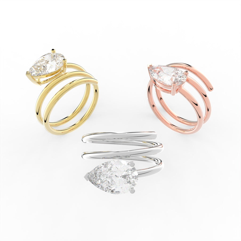 Sterling Silver Pear Diamond Ring — 3 COLOR