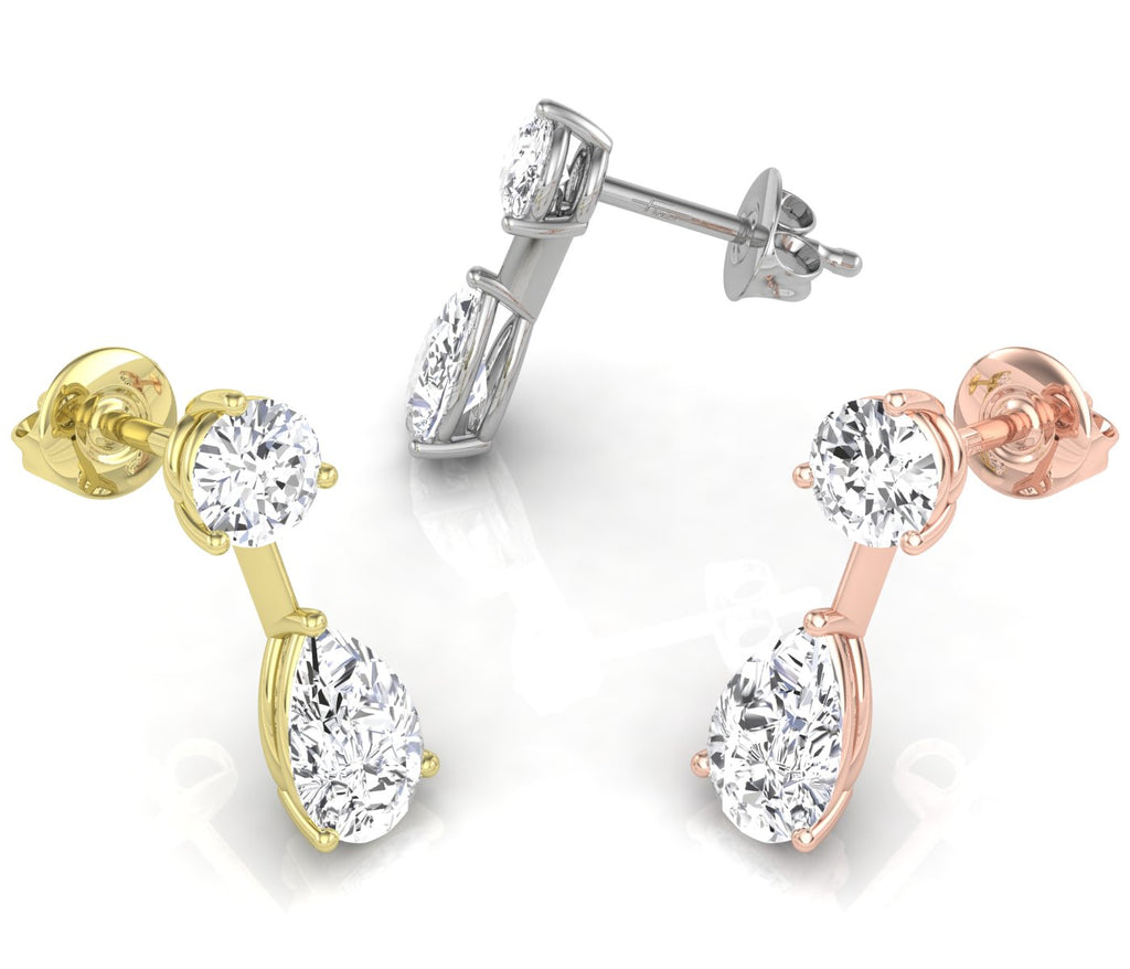 14K Drop Pear Diamond Earrings — 3 COLOR