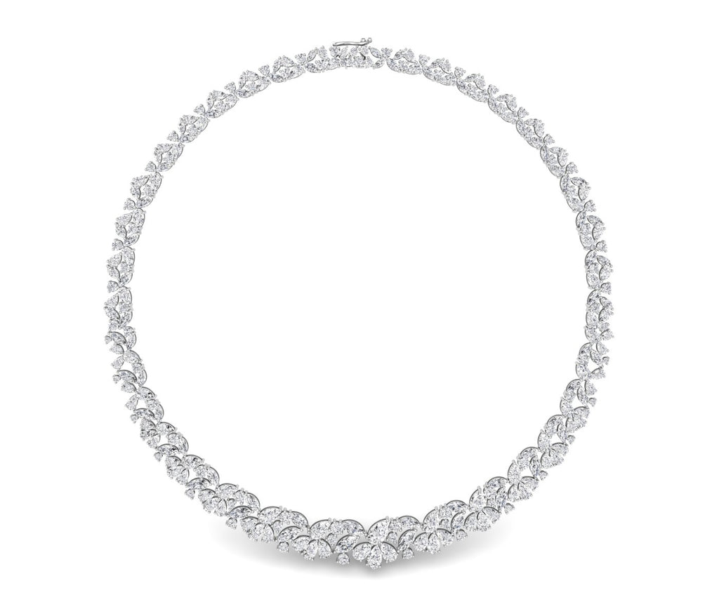 14K White Gold Floral Leaf Diamond Necklace — TOP
