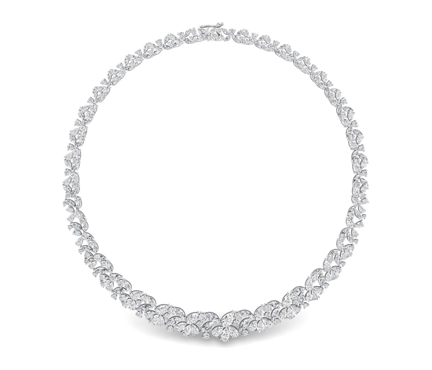 14K White Gold Floral Leaf Diamond Necklace — TOP