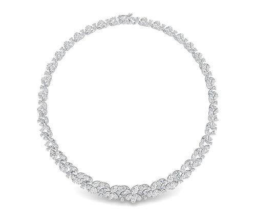 14K White Gold Floral Leaf Diamond Necklace — TOP
