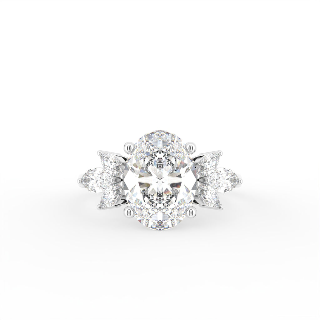 18K Bespoke Oval Marquise Diamond Ring — TOP