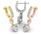 18K Heart Solitaire Diamond Drop Earrings — 3 COLOR