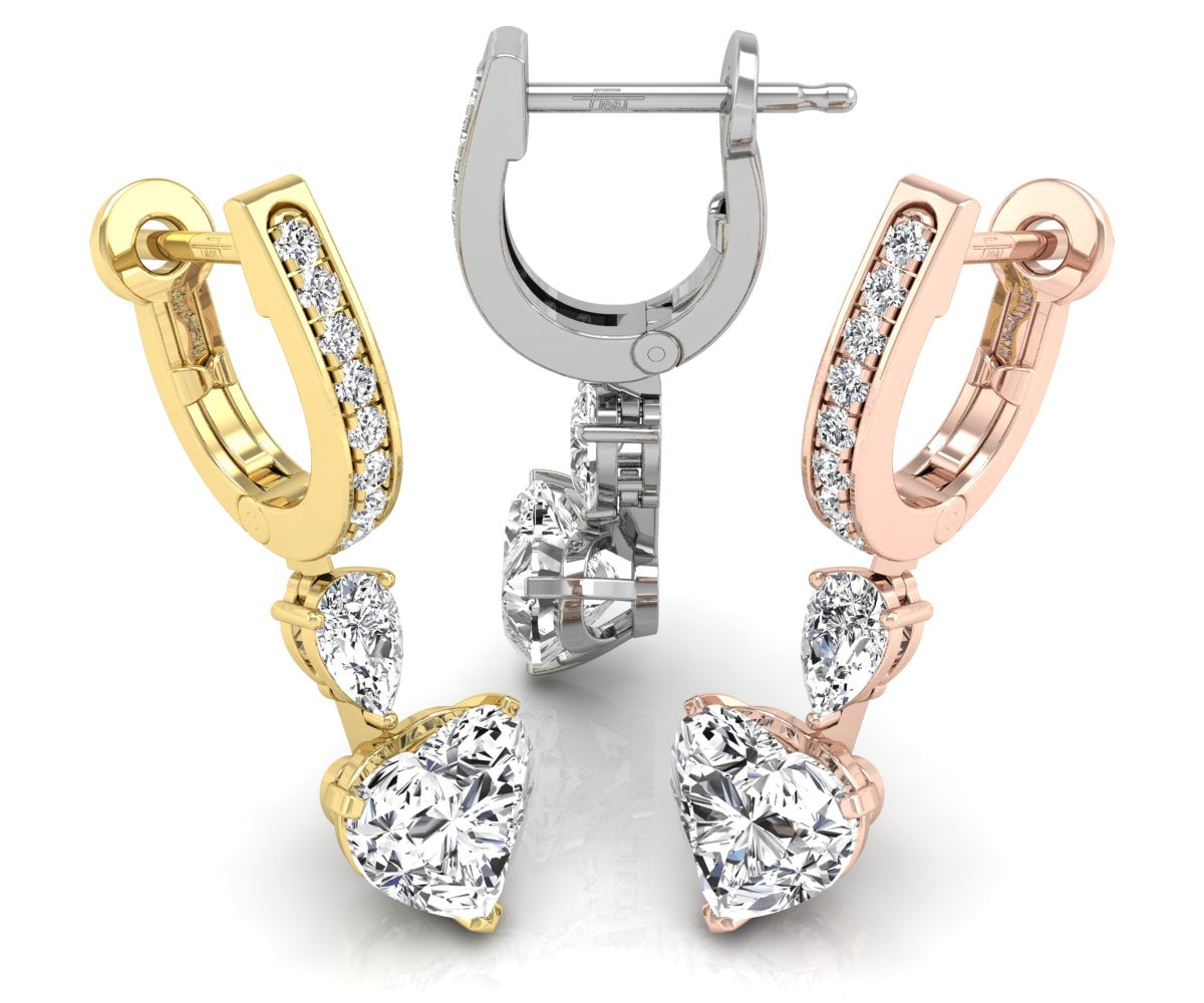 18K Heart Solitaire Diamond Drop Earrings — 3 COLOR