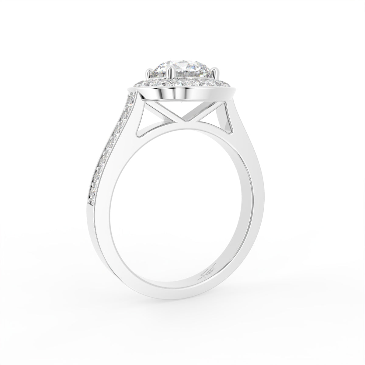 18K Halo Round Diamond Engagement Ring — 3D VIEW