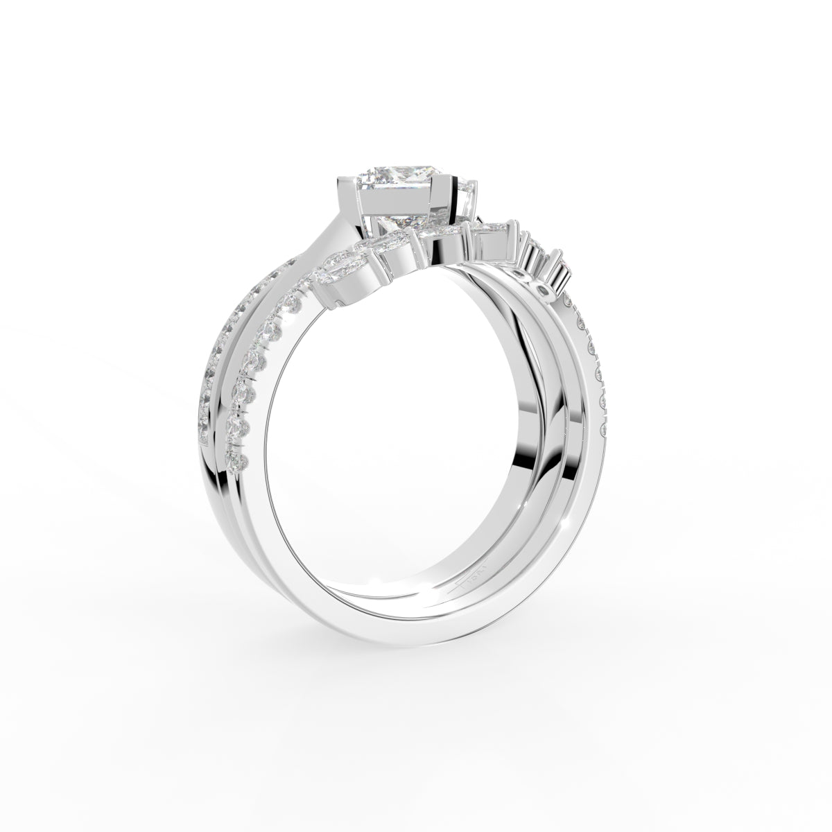 18K Yellow Gold Bespoke Princess Diamond Ring Set — 3D VIEW