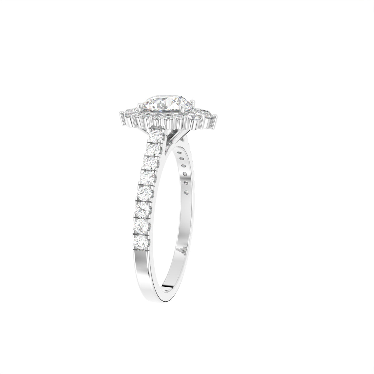 18K Halo Round Diamond Ring — 3D VIEW