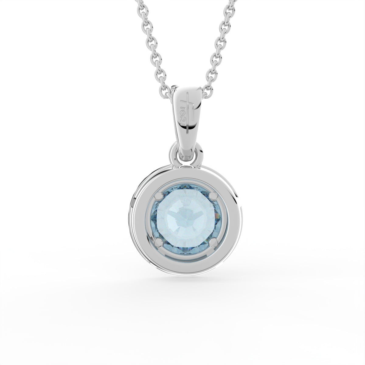 18K White Gold Halo Round Blue Diamond Pendant — BACK