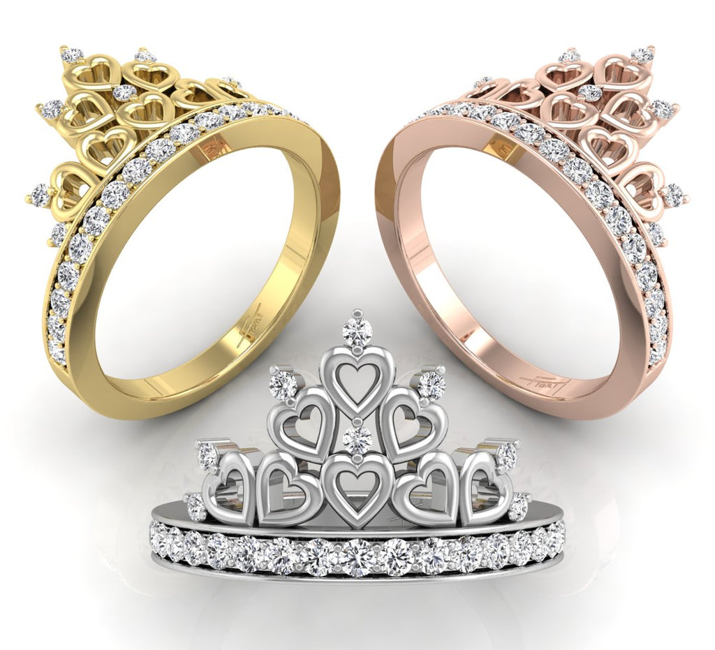 18K Bespoke Crown Diamond Ring — 3 COLOR