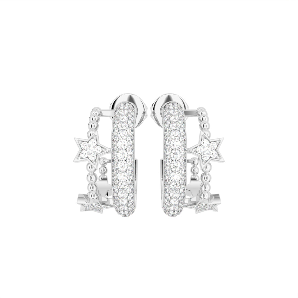 18K Crescent Moon and Stars Diamond Earrings — TOP
