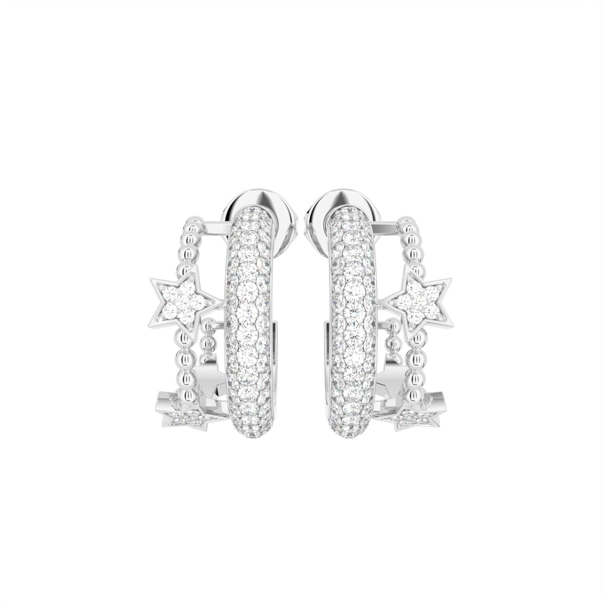 18K Crescent Moon and Stars Diamond Earrings — TOP