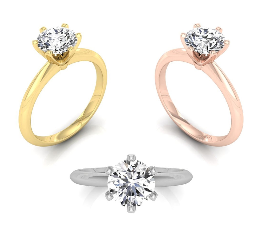 18K Solitaire Round Diamond Engagement Ring — 3 COLOR