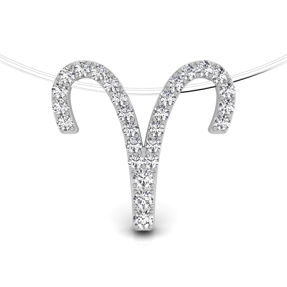 18K White Gold Zodiac Round Diamond Pendant — FRONT