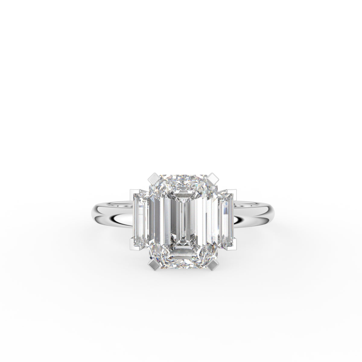 18K Solitaire Emerald Cut Diamond Engagement Ring — TOP