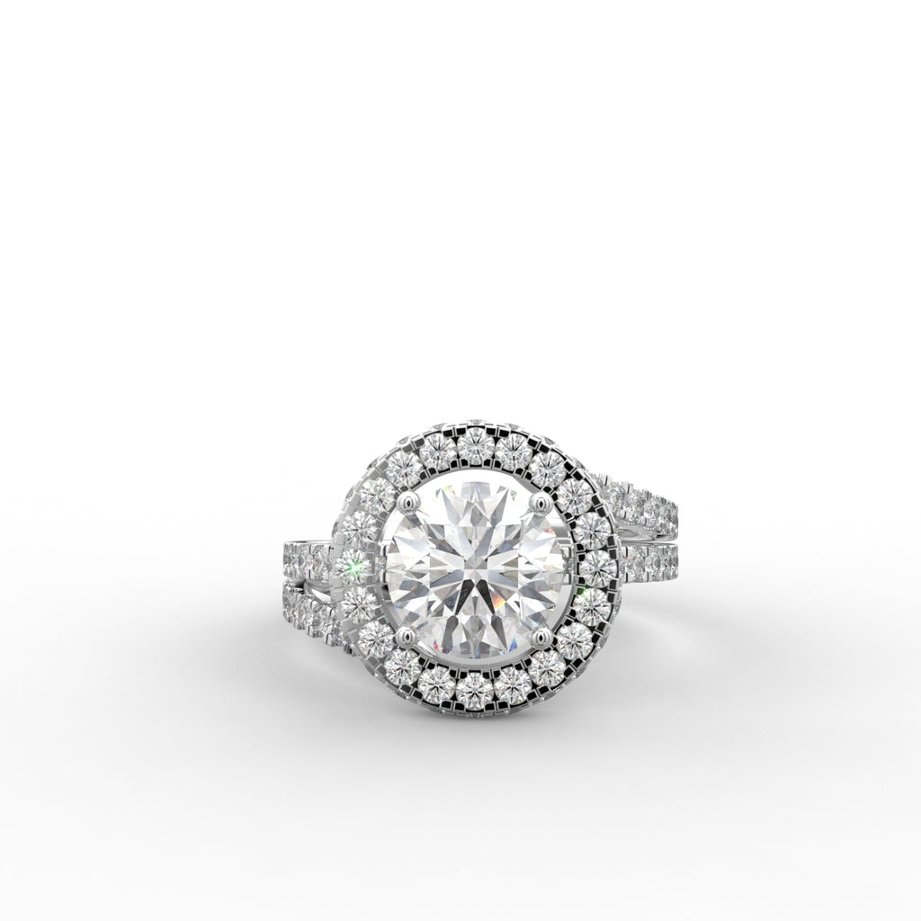 18K White Gold Halo Round Diamond Ring — TOP