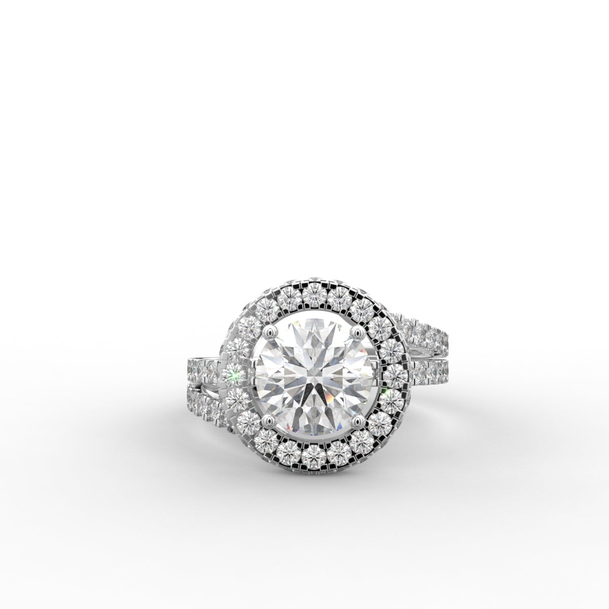 18K White Gold Halo Round Diamond Ring — TOP