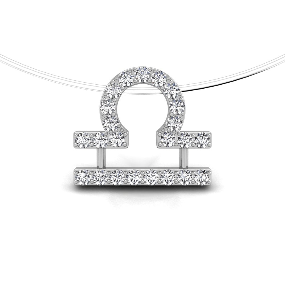 18K White Gold Zodiac Round Diamond Pendant — FRONT