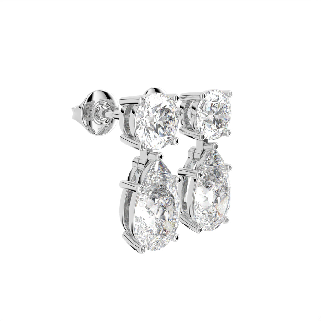 18K White Gold Pear Diamond Drop Earrings — 3D VIEW
