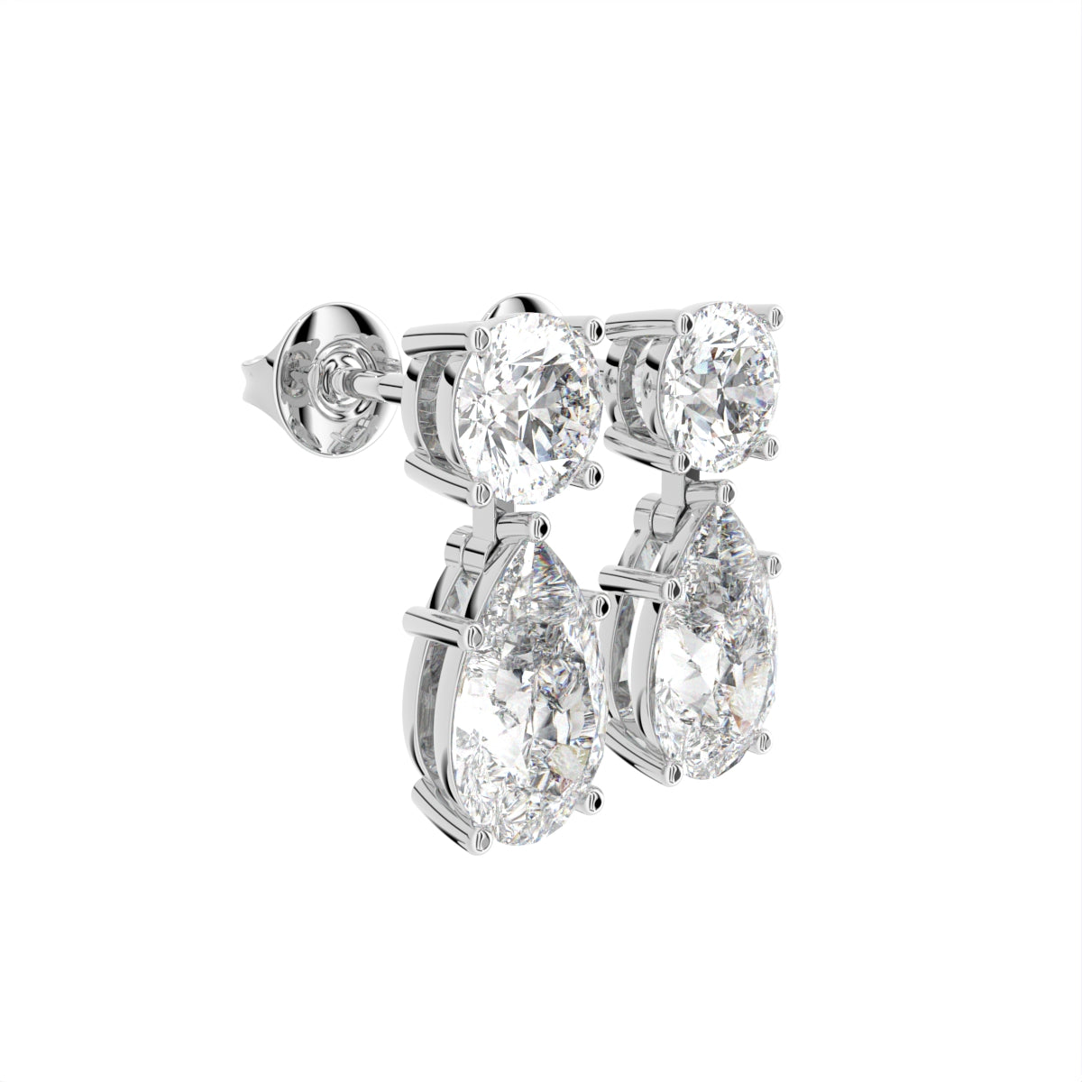 18K White Gold Pear Diamond Drop Earrings — 3D VIEW