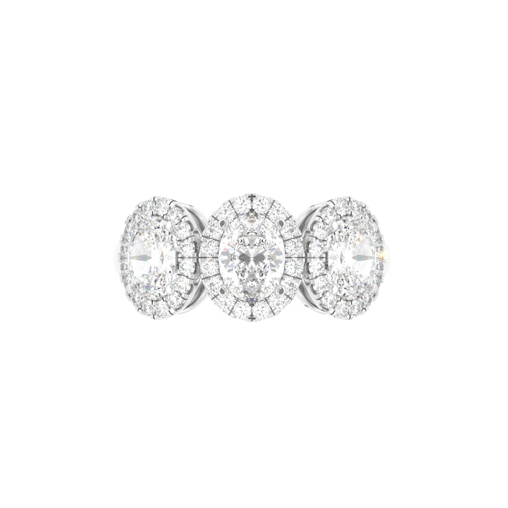 18K Trilogy Halo Oval Diamond Ring — TOP