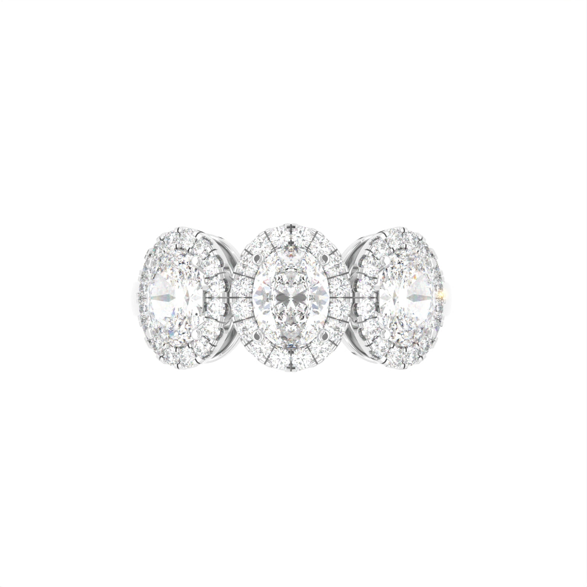 18K Trilogy Halo Oval Diamond Ring — TOP