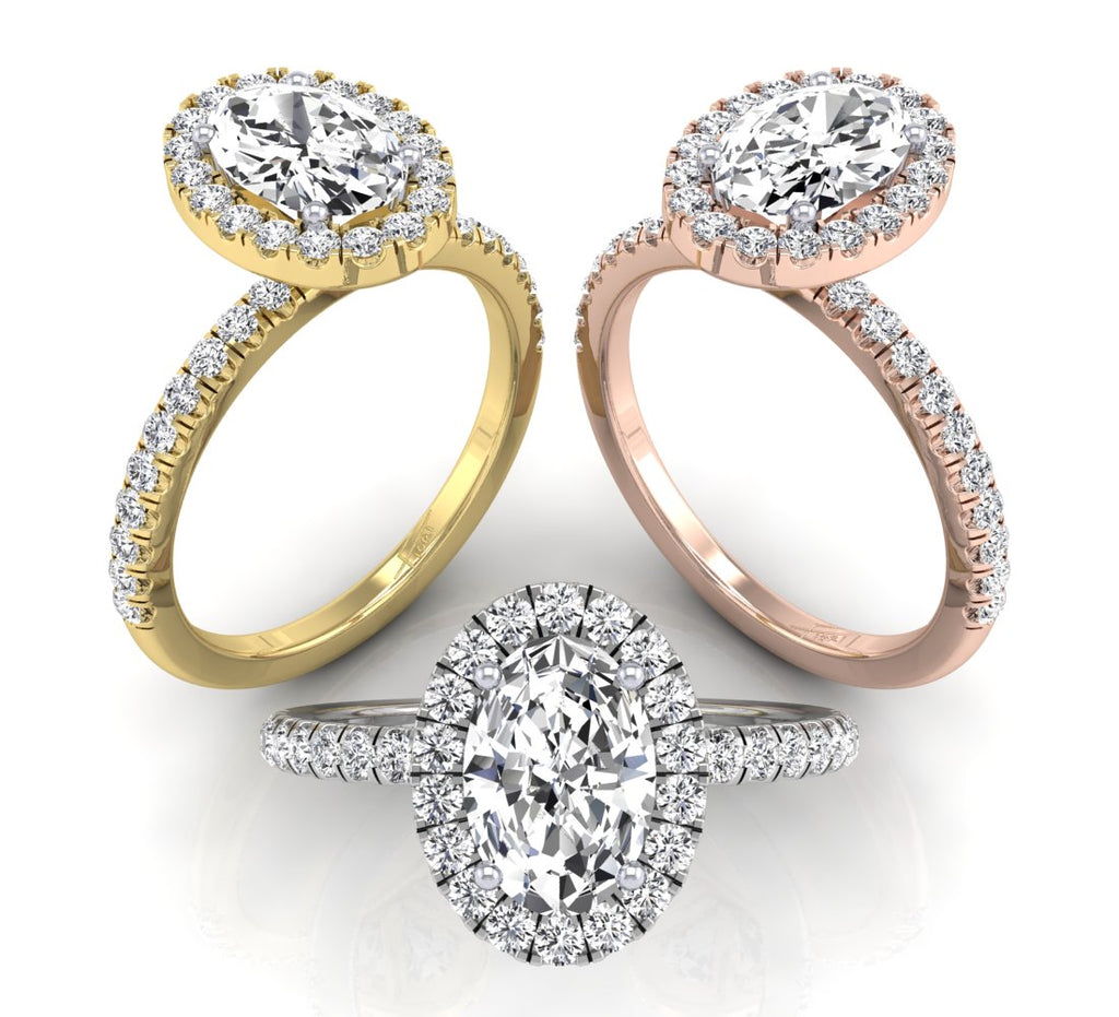 18K Halo Oval Diamond Ring — 3 COLOR