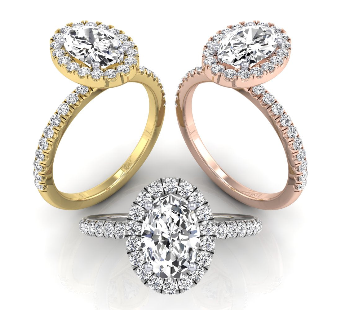 18K Halo Oval Diamond Ring — 3 COLOR