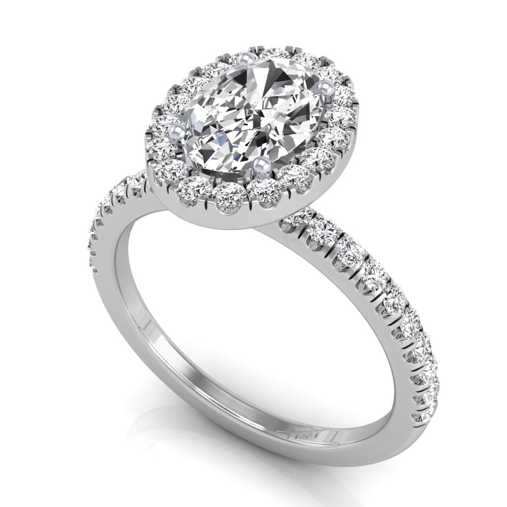 18K Halo Oval Diamond Ring — 3D VIEW