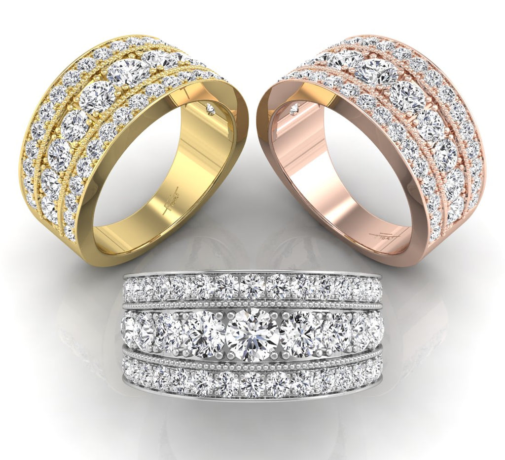 18K Eternity Round Diamond Multi-Row Ring — 3 COLOR