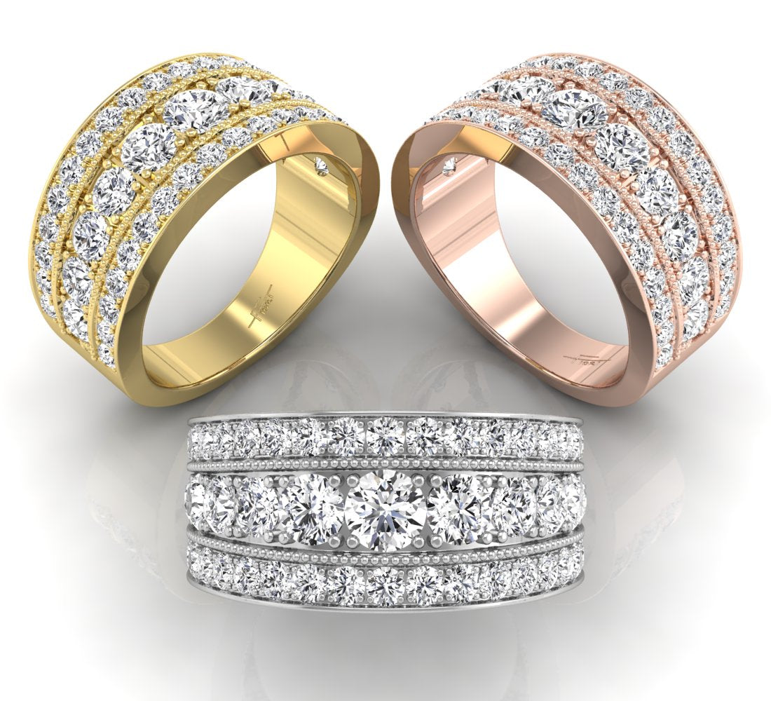 18K Eternity Round Diamond Multi-Row Ring — 3 COLOR