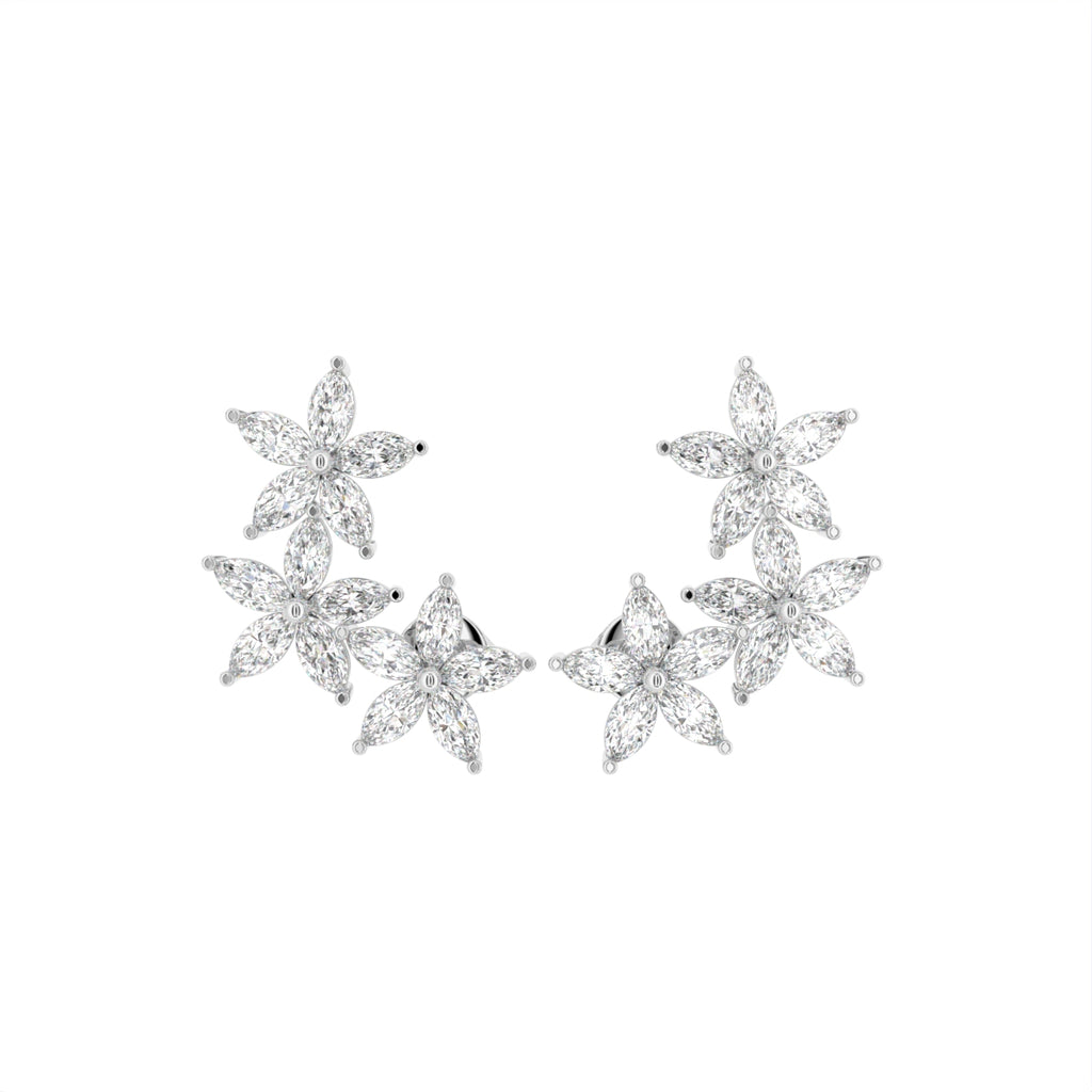 18K Floral Marquise Diamond Earrings — TOP