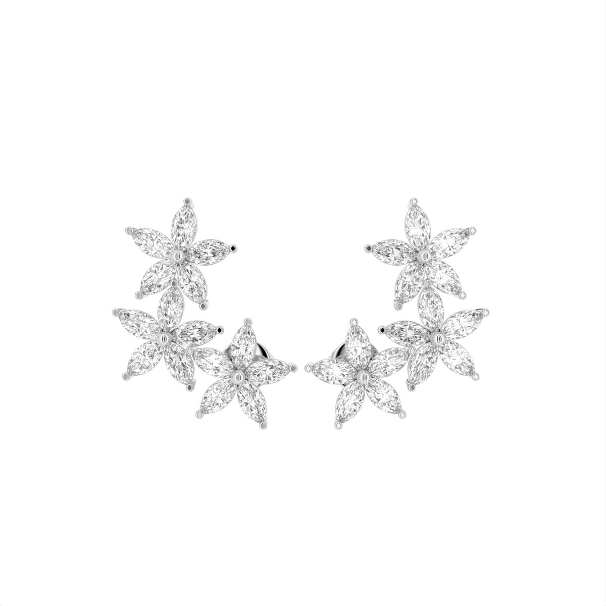 18K Floral Marquise Diamond Earrings — TOP