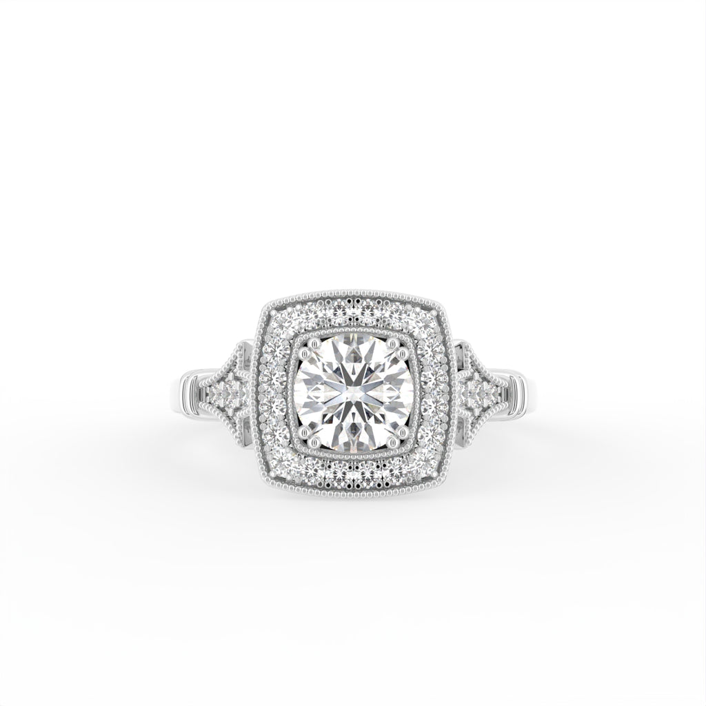 vimg:FJ3066|vimg:FJ3068|vimg:FJ1127|18K Halo Round Diamond Ring — TOP