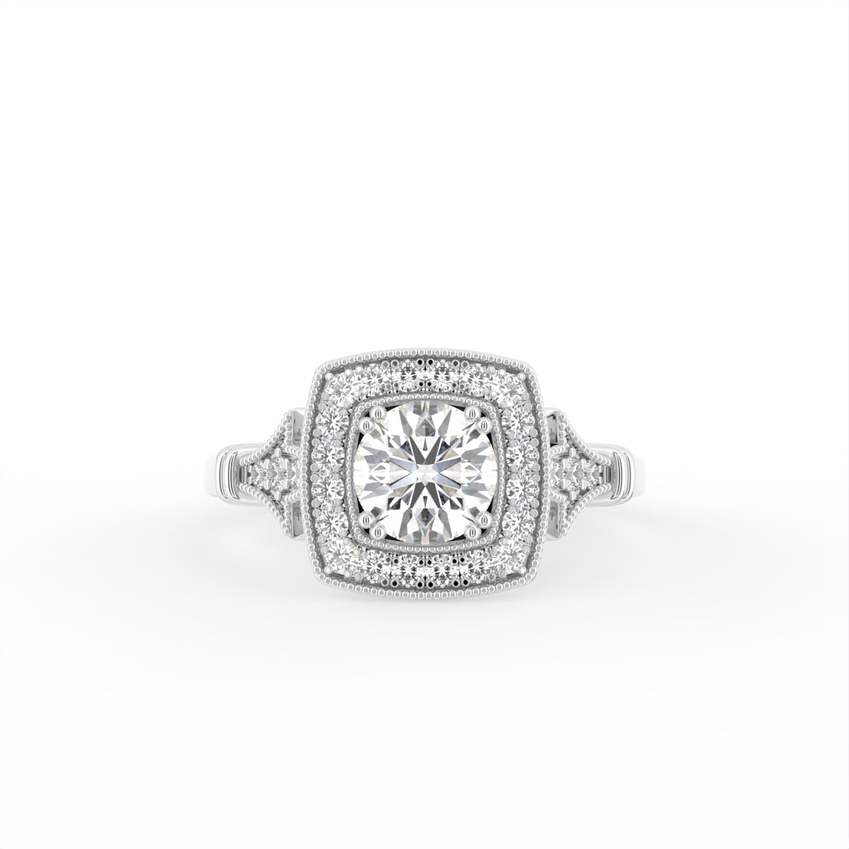 vimg:FJ3066|vimg:FJ3068|vimg:FJ1127|18K Halo Round Diamond Ring — TOP