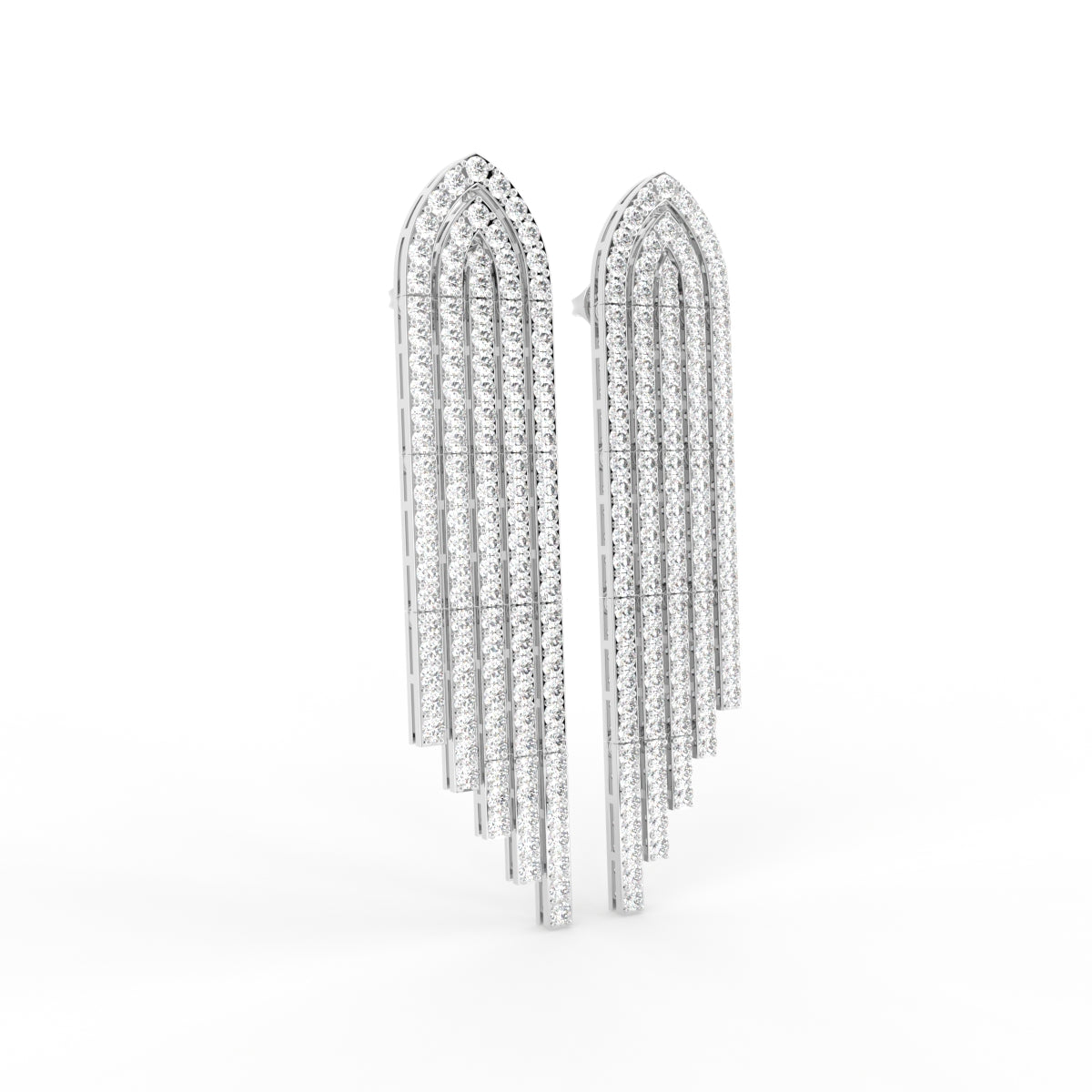 18K Bespoke Chandelier Diamond Drop Earrings — 3D VIEW
