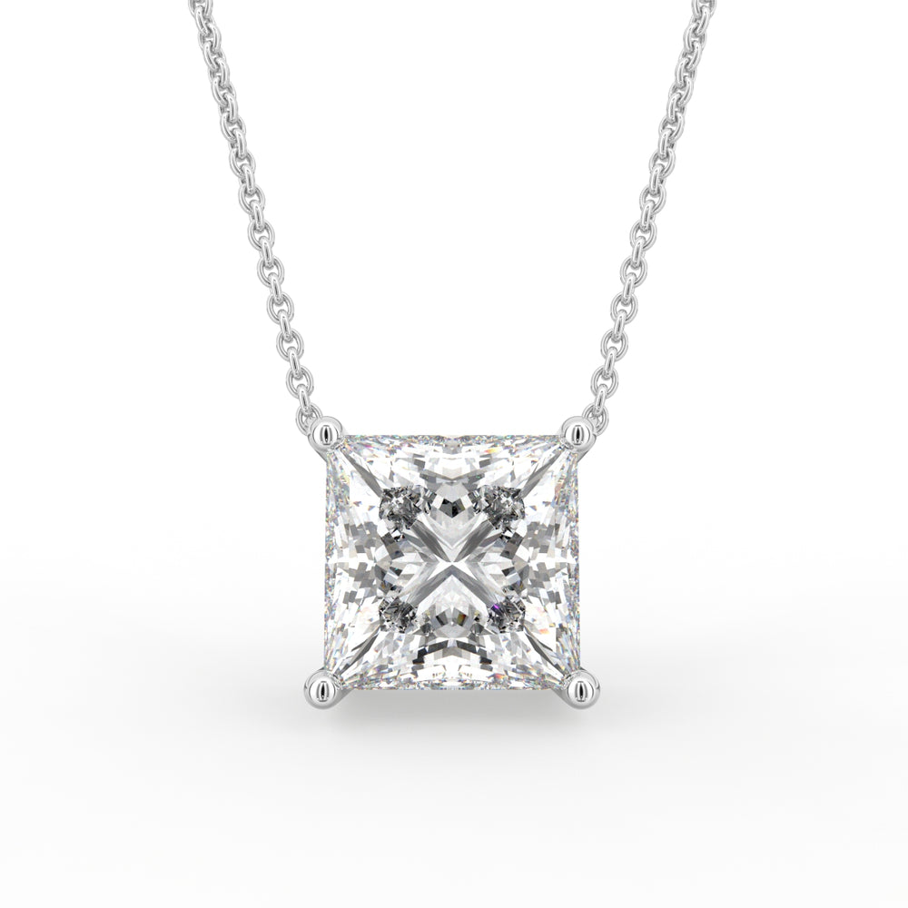 18K White Gold Princess Solitaire Diamond Pendant