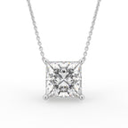18K White Gold Princess Solitaire Diamond Pendant — FRONT