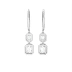18K White Gold Emerald Cut Halo Diamond Drop Earrings — BACK