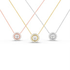 18K Solitaire Halo Round Diamond Pendant — 3 COLOR