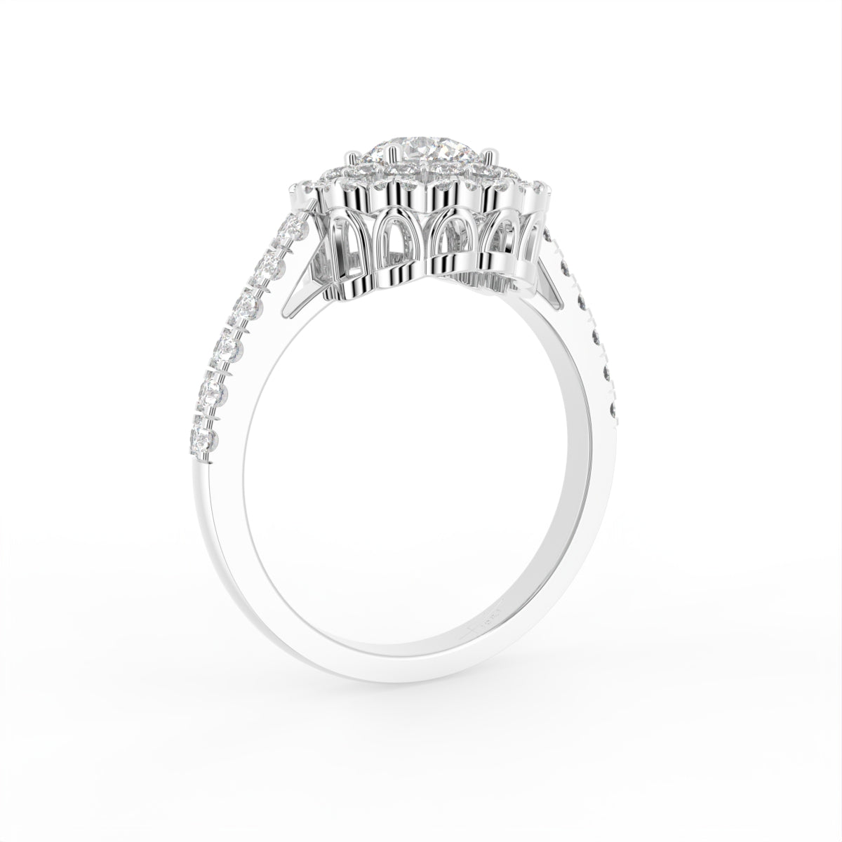 18K Halo Round Diamond Ring — 3D VIEW