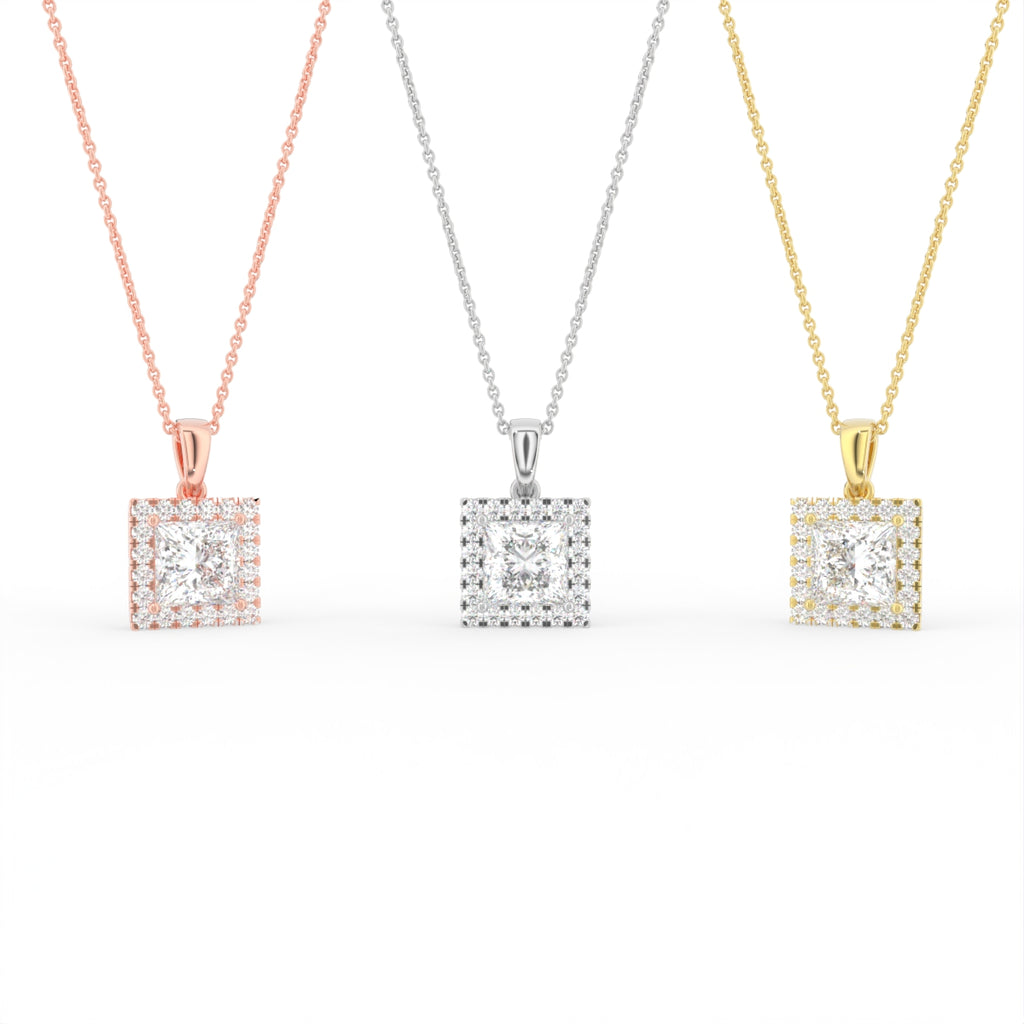 18K Halo Diamond Pendant — 3 COLOR